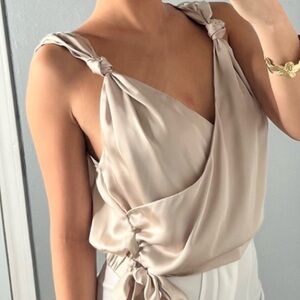 Zara Cream and White Wide Leg Jumpsuit